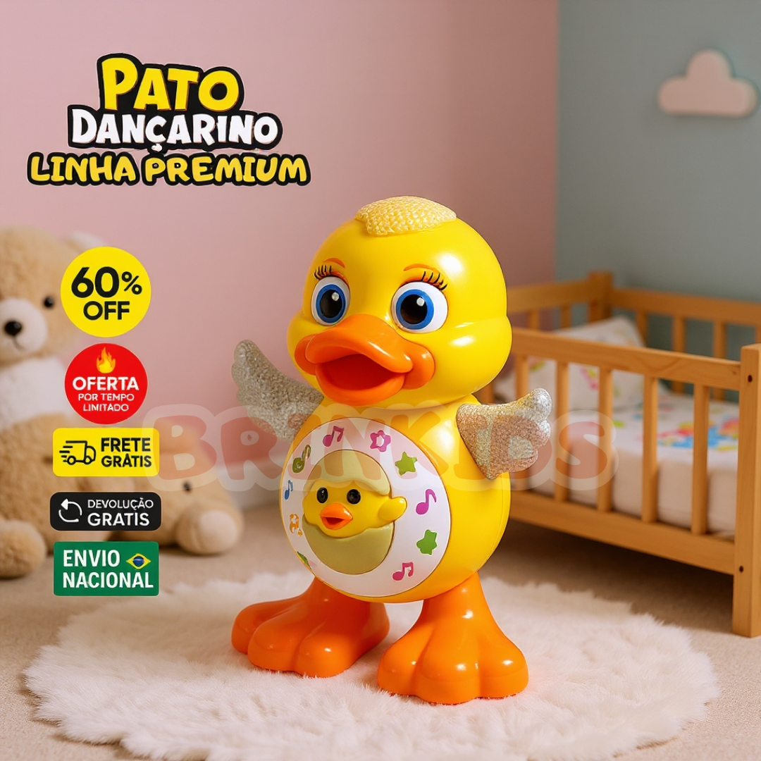 Pato Dançarino Premium Brinkids — 60% OFF (Estoque no Brasil)