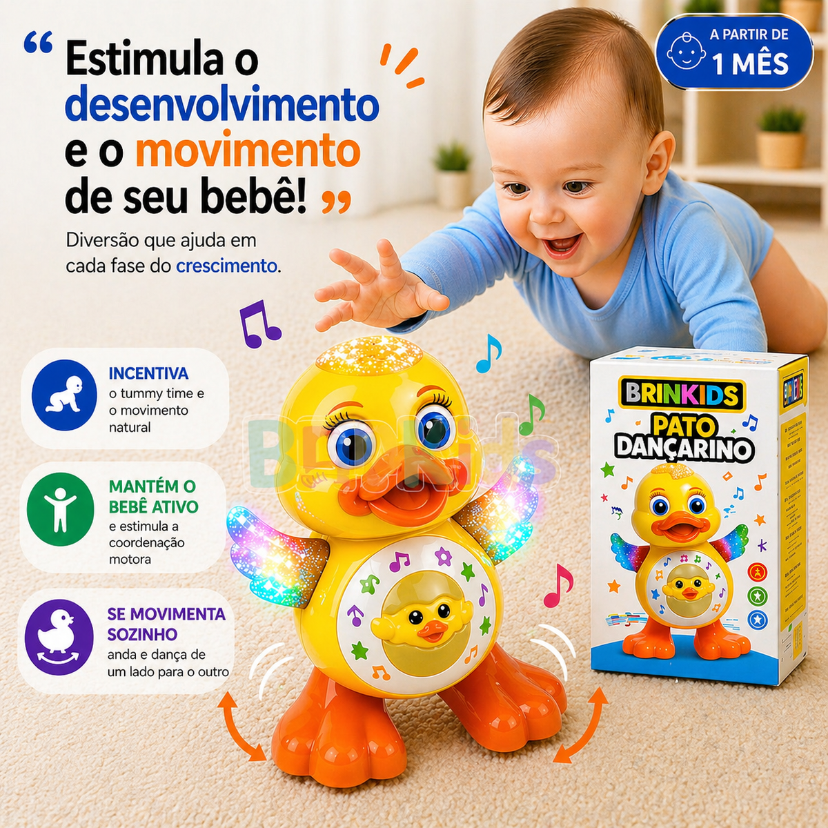 Patinho Infantil 3 em 1 - Canta, dança e  acende Luzes