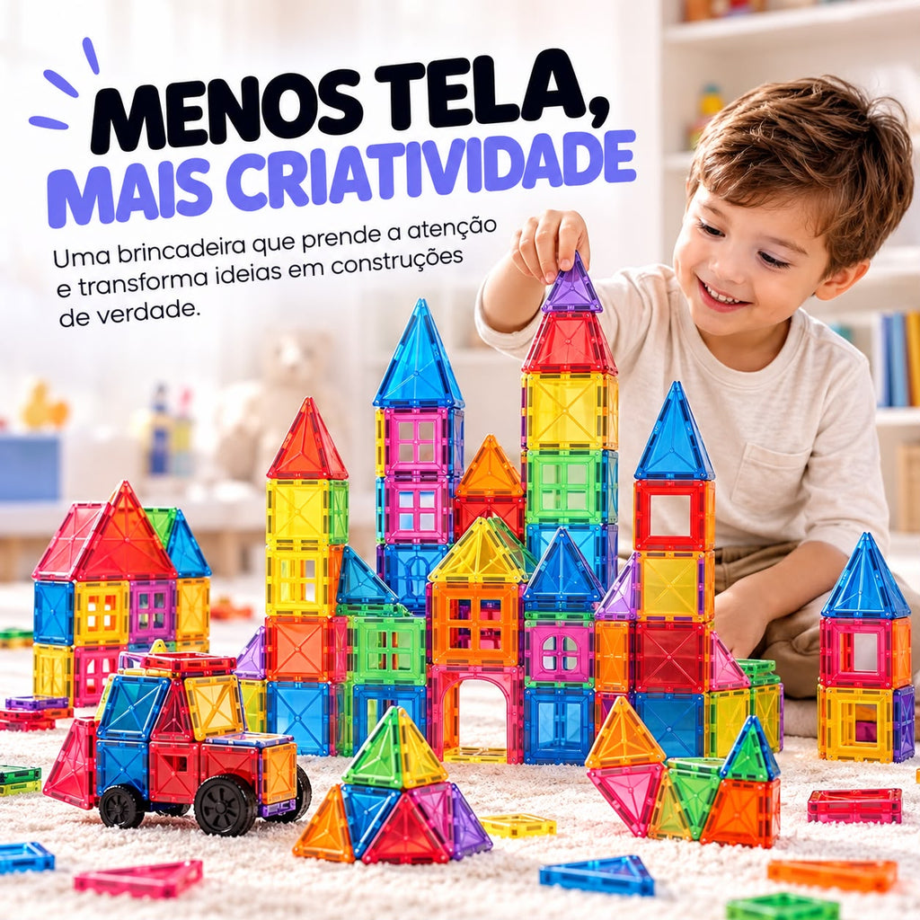 Blocos Magnéticos de Montar Infantil – Kit 38 ou 120 Peças