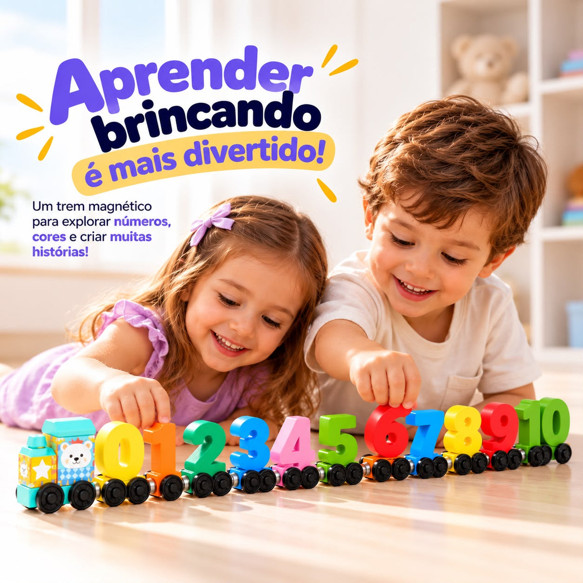 Trem Magnético de Madeira com Números – Brinquedo Montessori