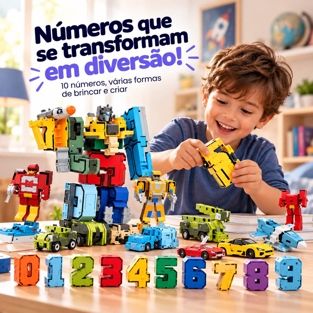 Robôs Números Transformáveis 0 a 9 – Brinquedo Educativo 2 em 1