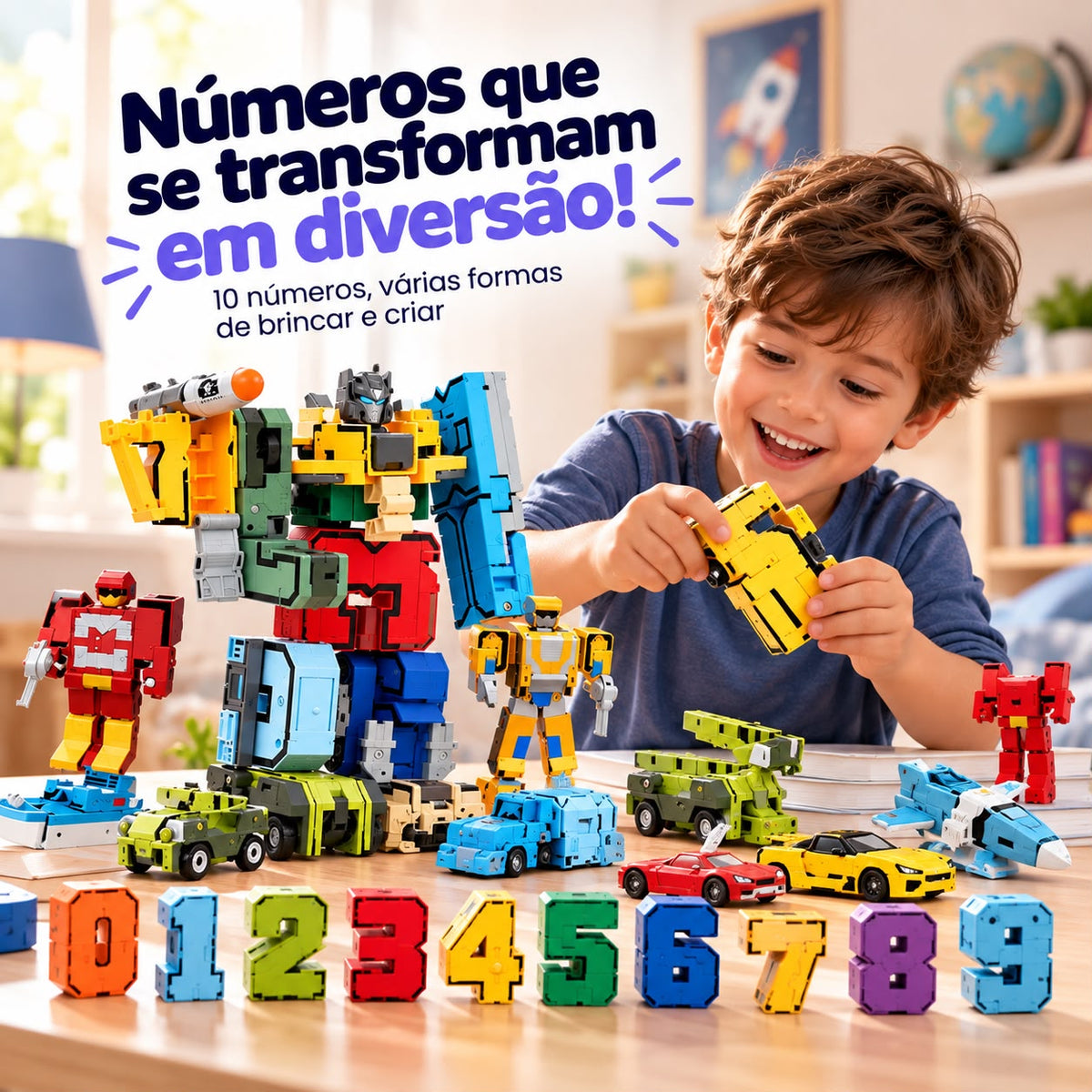 Robôs Números Transformáveis 0 a 9 – Brinquedo Educativo 2 em 1