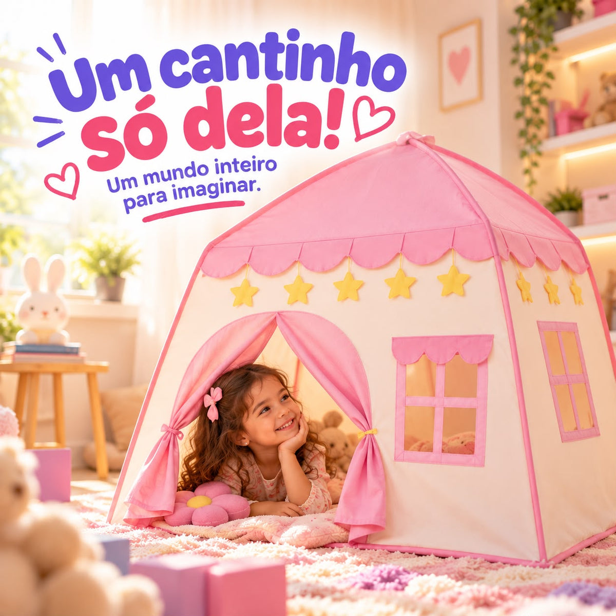 Barraca Infantil Castelo Casinha de Brincar com Janelas – Rosa ou Azul