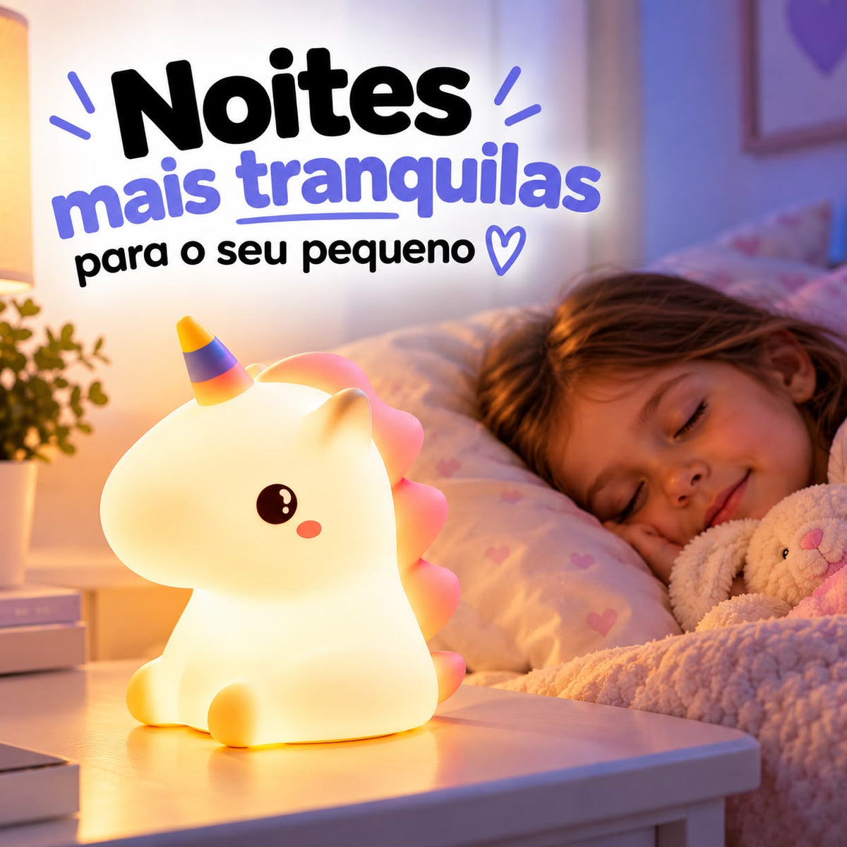 Luminária Unicórnio Infantil de Silicone Touch – 7 Cores Recarregável