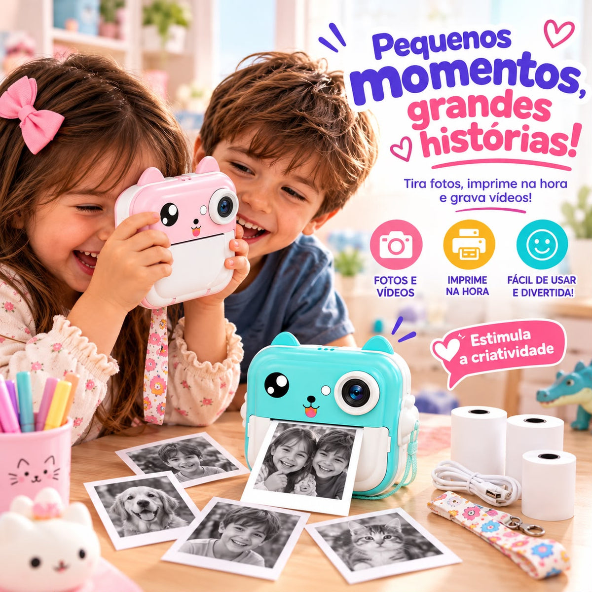 Câmera Infantil que Imprime Foto na Hora – Tira Fotos e Grava Vídeos