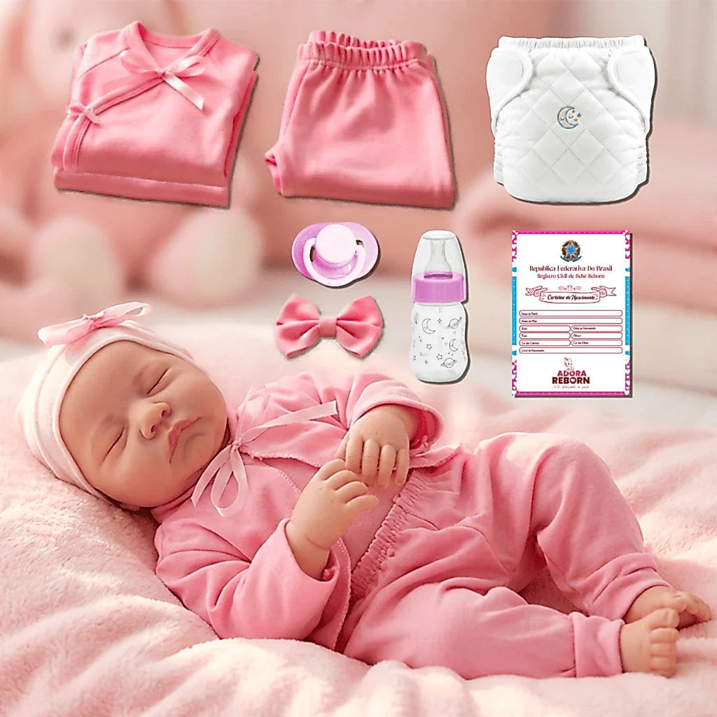 Bebê Reborn Recém-Nascido Realista que Pode Dar Banho com Acessórios