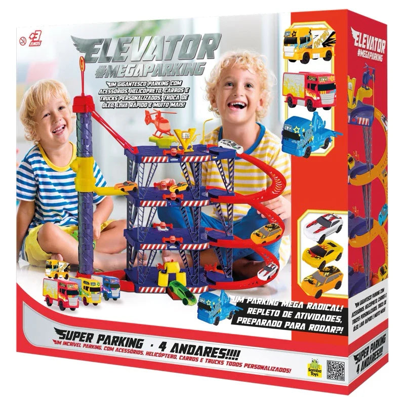 Garagem de Carrinhos 4 Andares com Elevador, Helicóptero e Lava Rápido