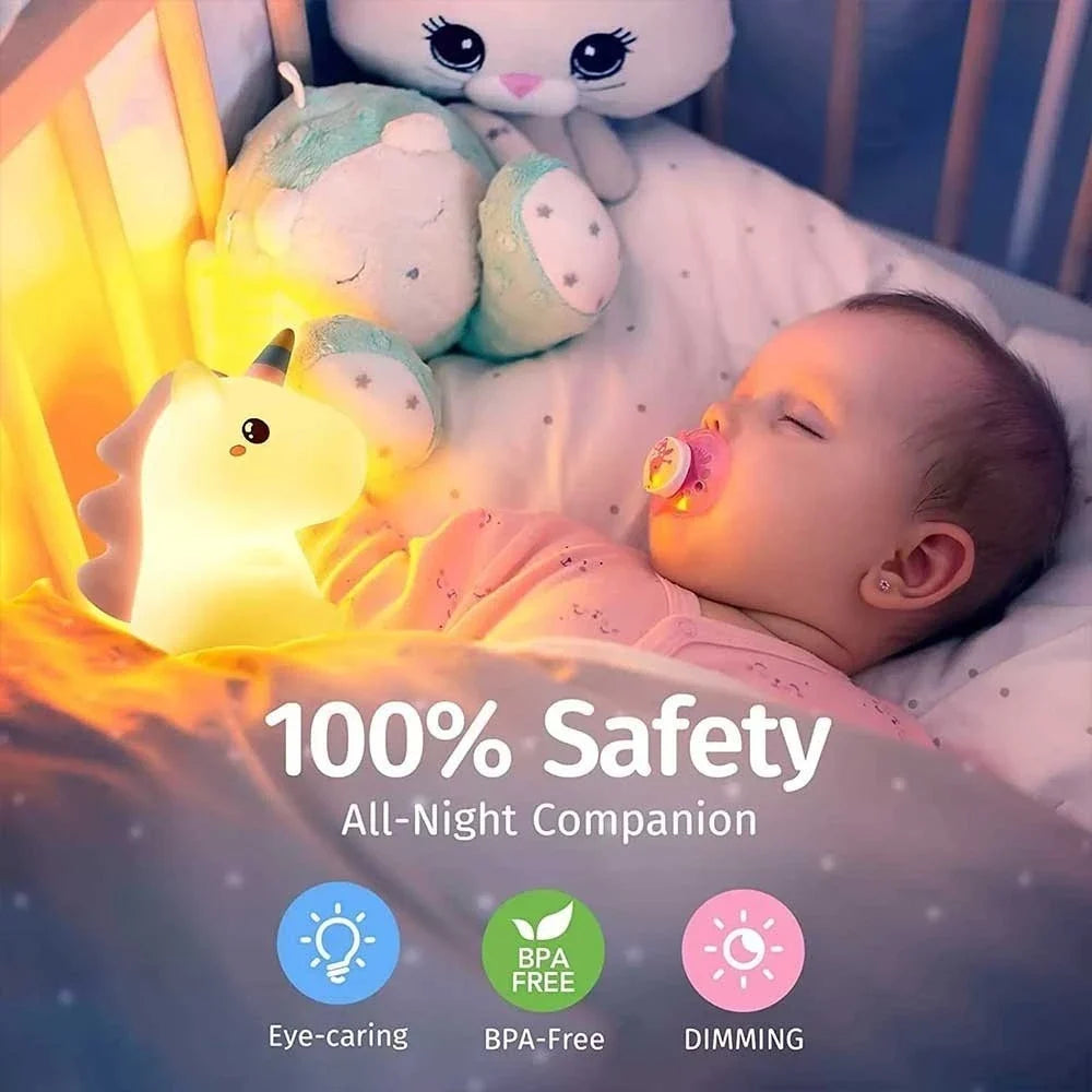 Luminária Unicórnio Infantil de Silicone Touch – 7 Cores Recarregável