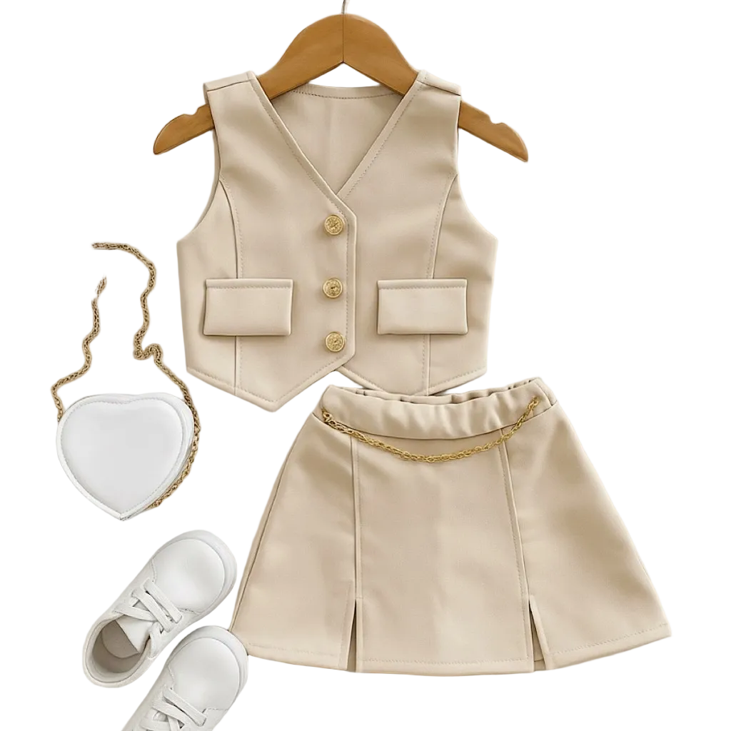 Conjunto Alfaiataria Infantil Colete e Short Saia