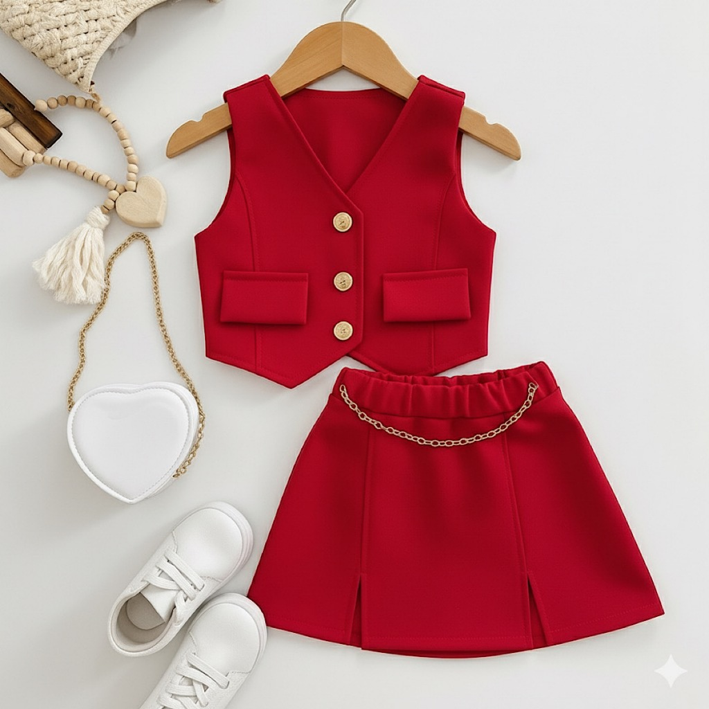 Conjunto Alfaiataria Infantil Colete e Short Saia