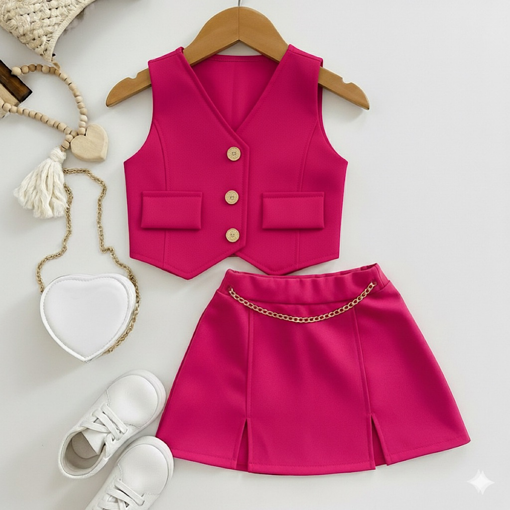 Conjunto Alfaiataria Infantil Colete e Short Saia