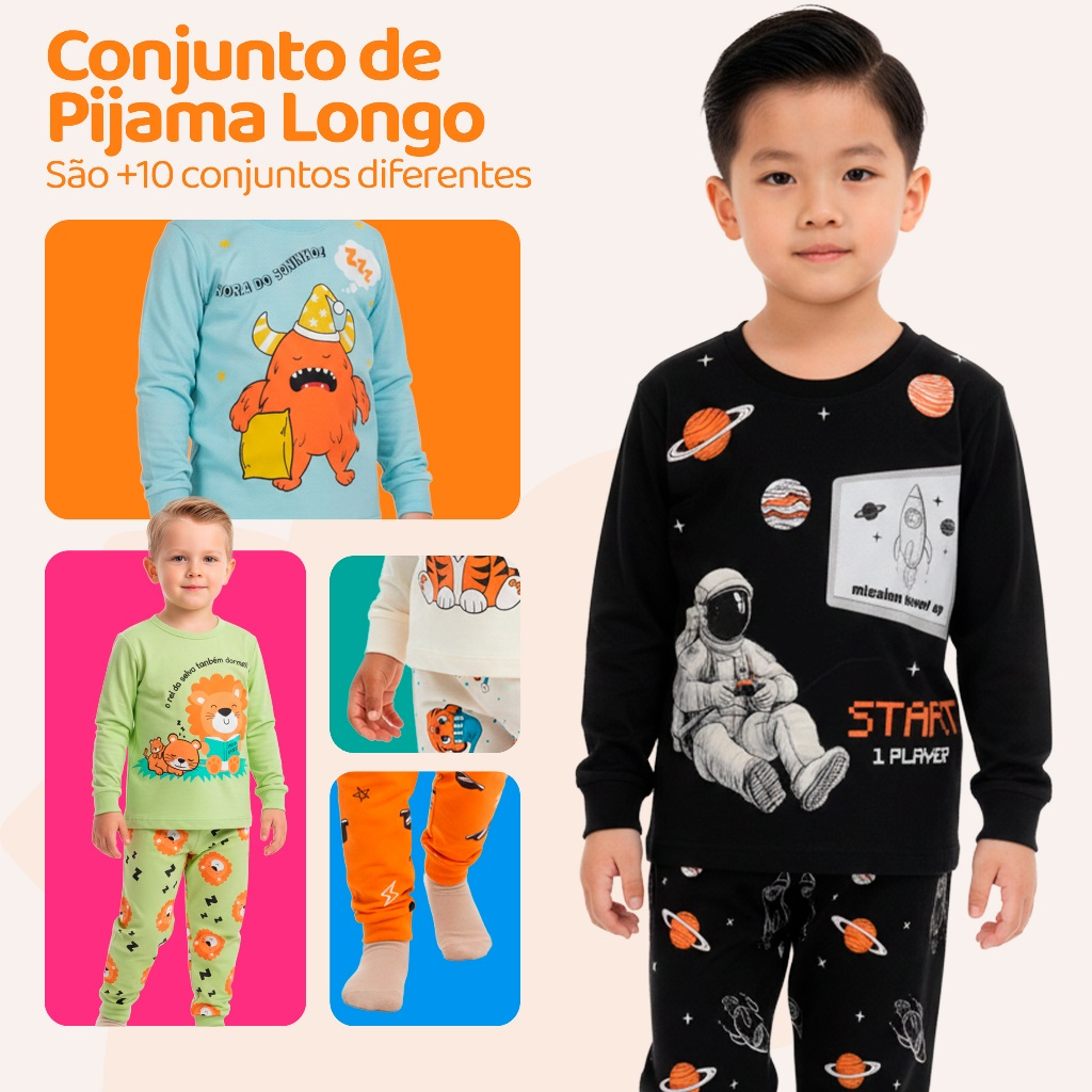 Pijama Infantil Masculino Manga Longa com Calça