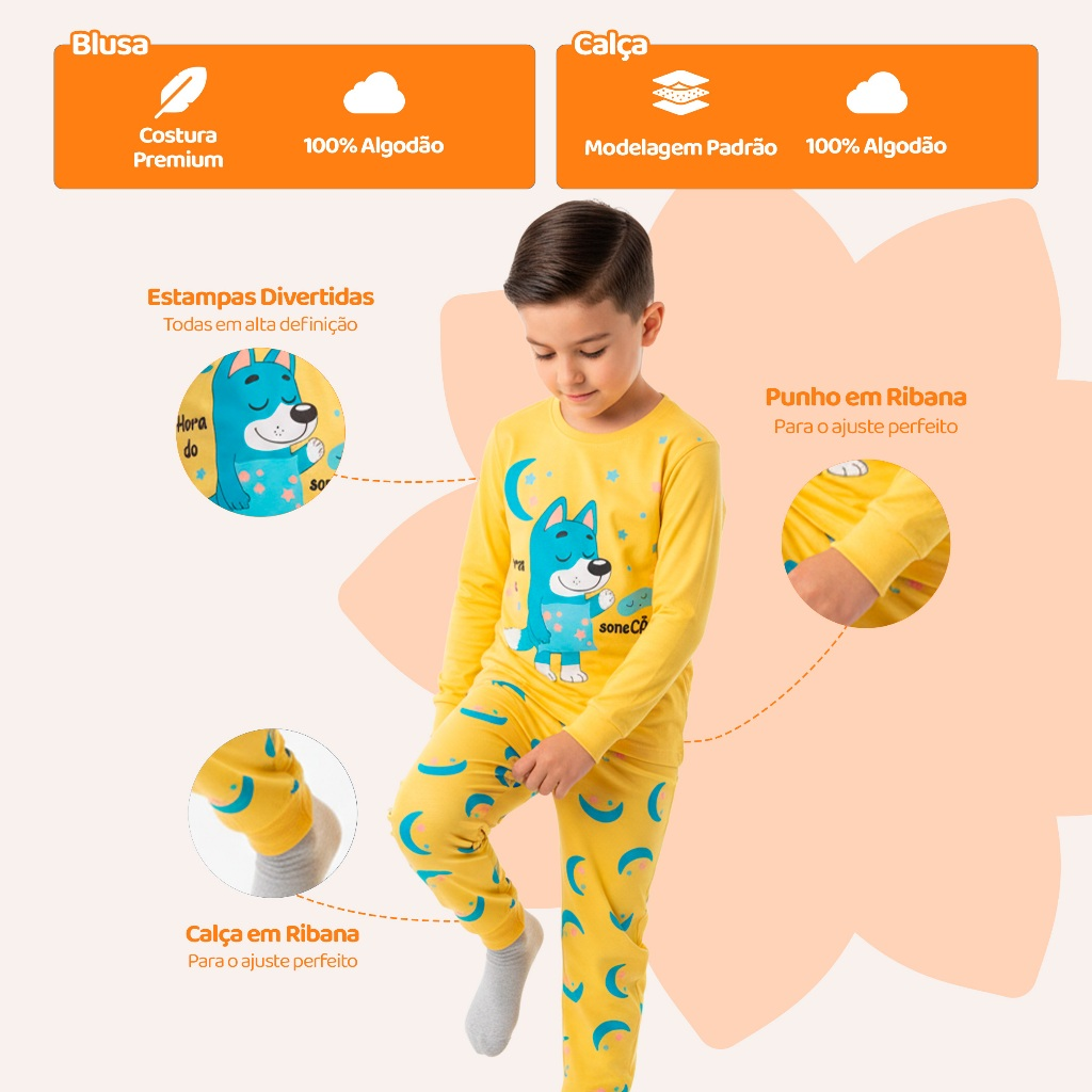 Pijama Infantil Masculino Manga Longa com Calça