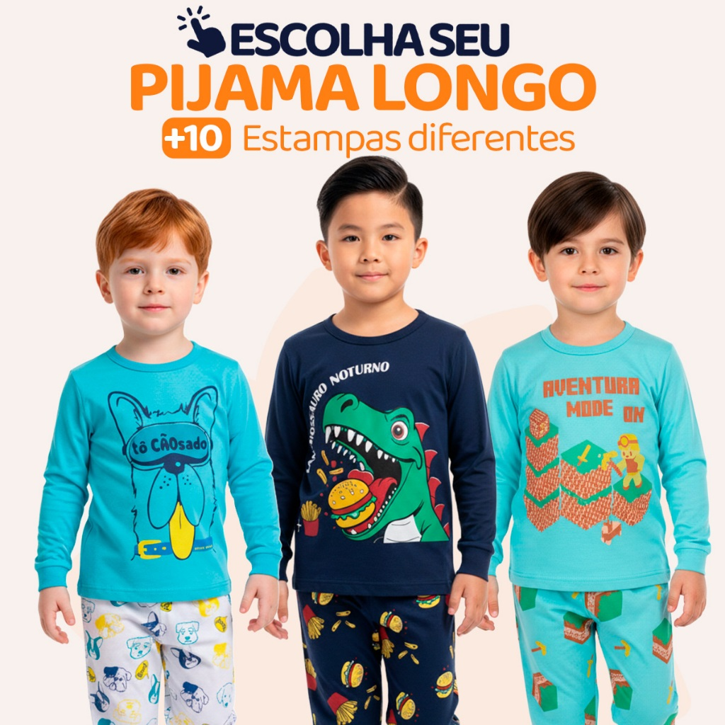 Pijama Infantil Masculino Manga Longa com Calça