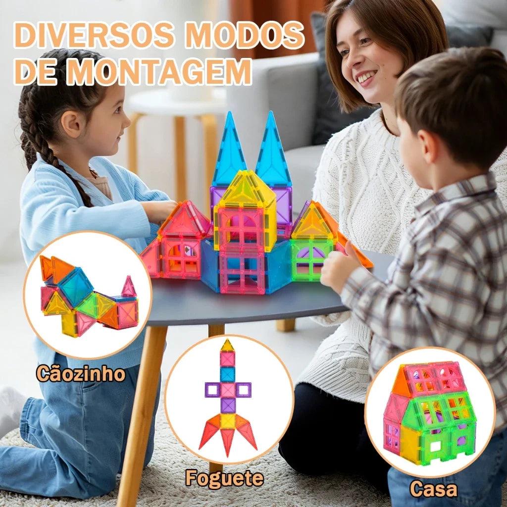 Blocos Magnéticos de Montar Infantil – Kit 38 ou 120 Peças