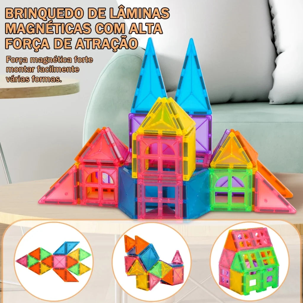 Blocos Magnéticos de Montar Infantil – Kit 38 ou 120 Peças