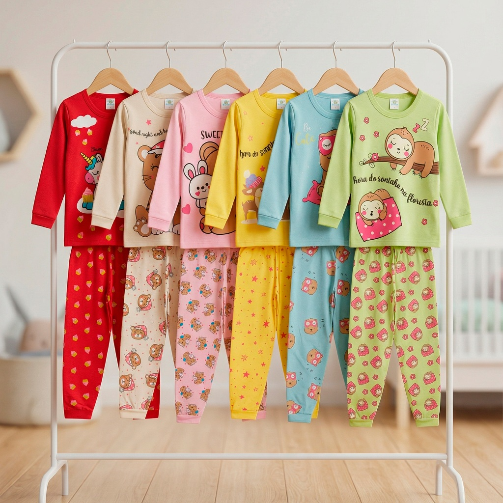 Kit com 2 Pijamas Longos Infantis Femininos 100% Algodão