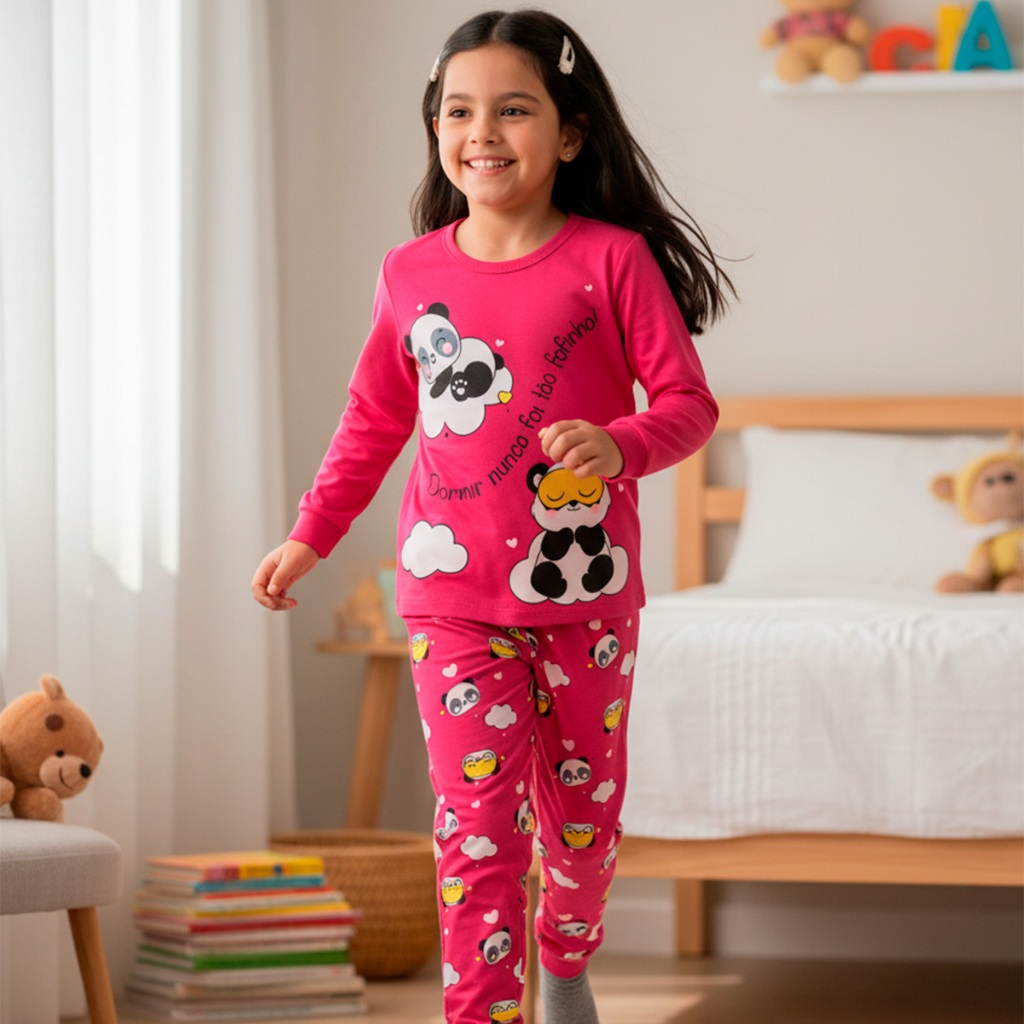 Kit com 2 Pijamas Longos Infantis Femininos 100% Algodão