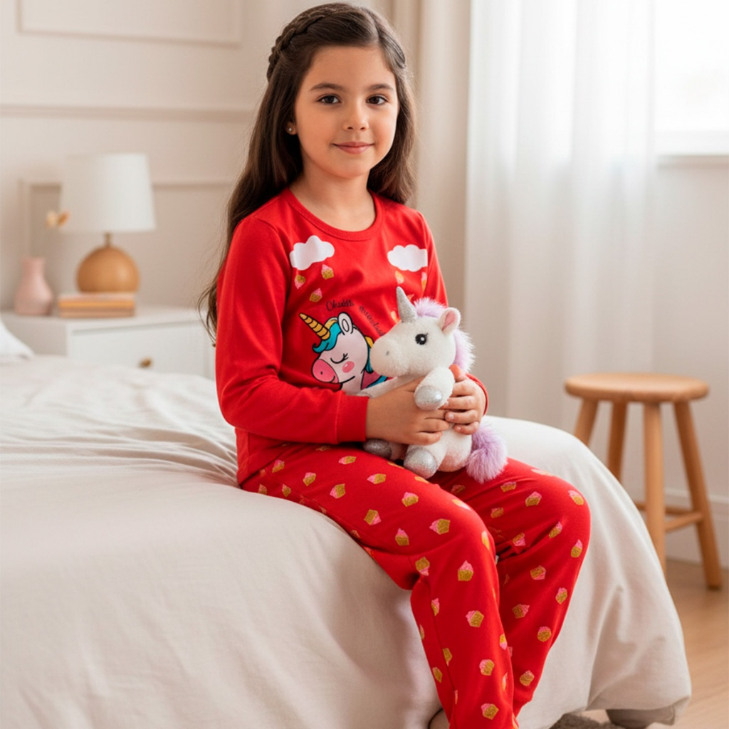 Kit com 2 Pijamas Longos Infantis Femininos 100% Algodão