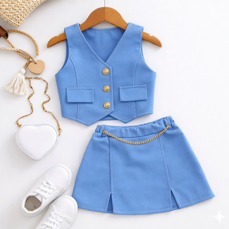 Conjunto Alfaiataria Infantil Colete e Short Saia