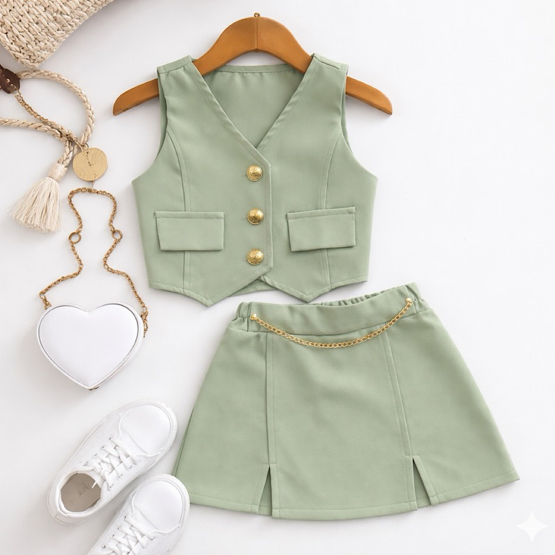 Conjunto Alfaiataria Infantil Colete e Short Saia
