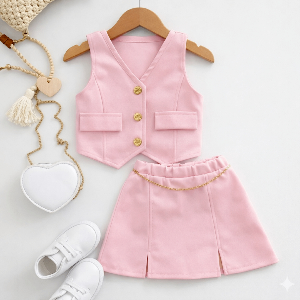Conjunto Alfaiataria Infantil Colete e Short Saia