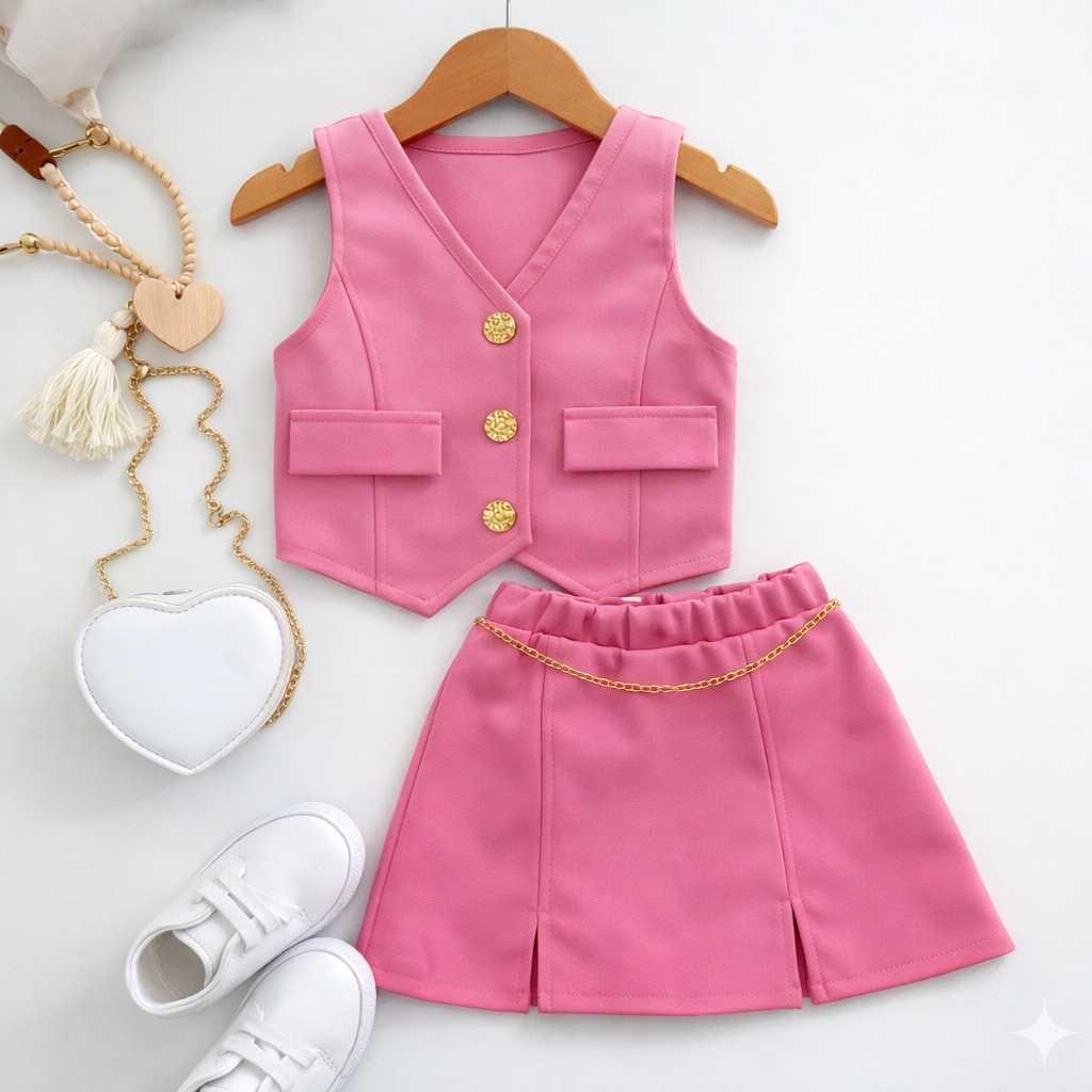 Conjunto Alfaiataria Infantil Colete e Short Saia