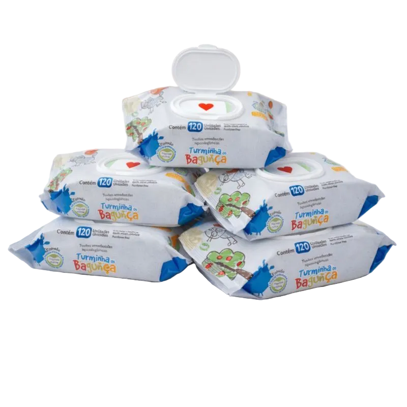 Kit com 5 Pacotes de Lenços Umedecidos C/ Tampa Flip Top