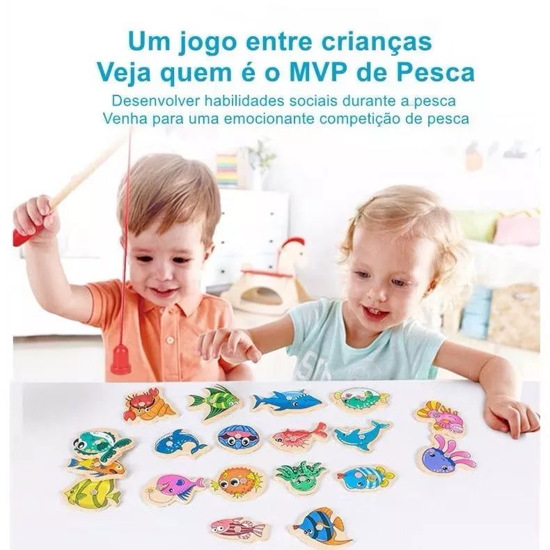Pescaria Magnética de Madeira Montessori – 54 Peças