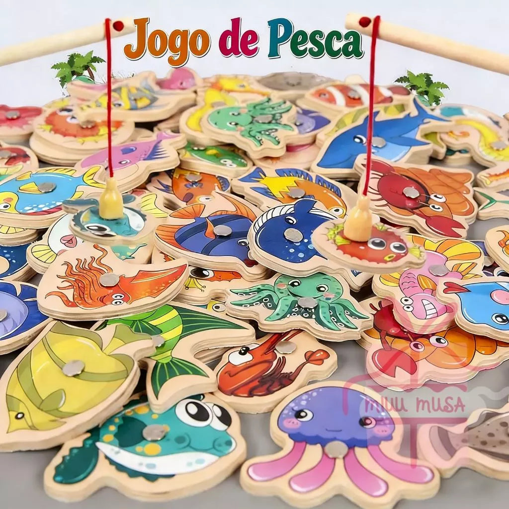 Pescaria Magnética de Madeira Montessori – 54 Peças