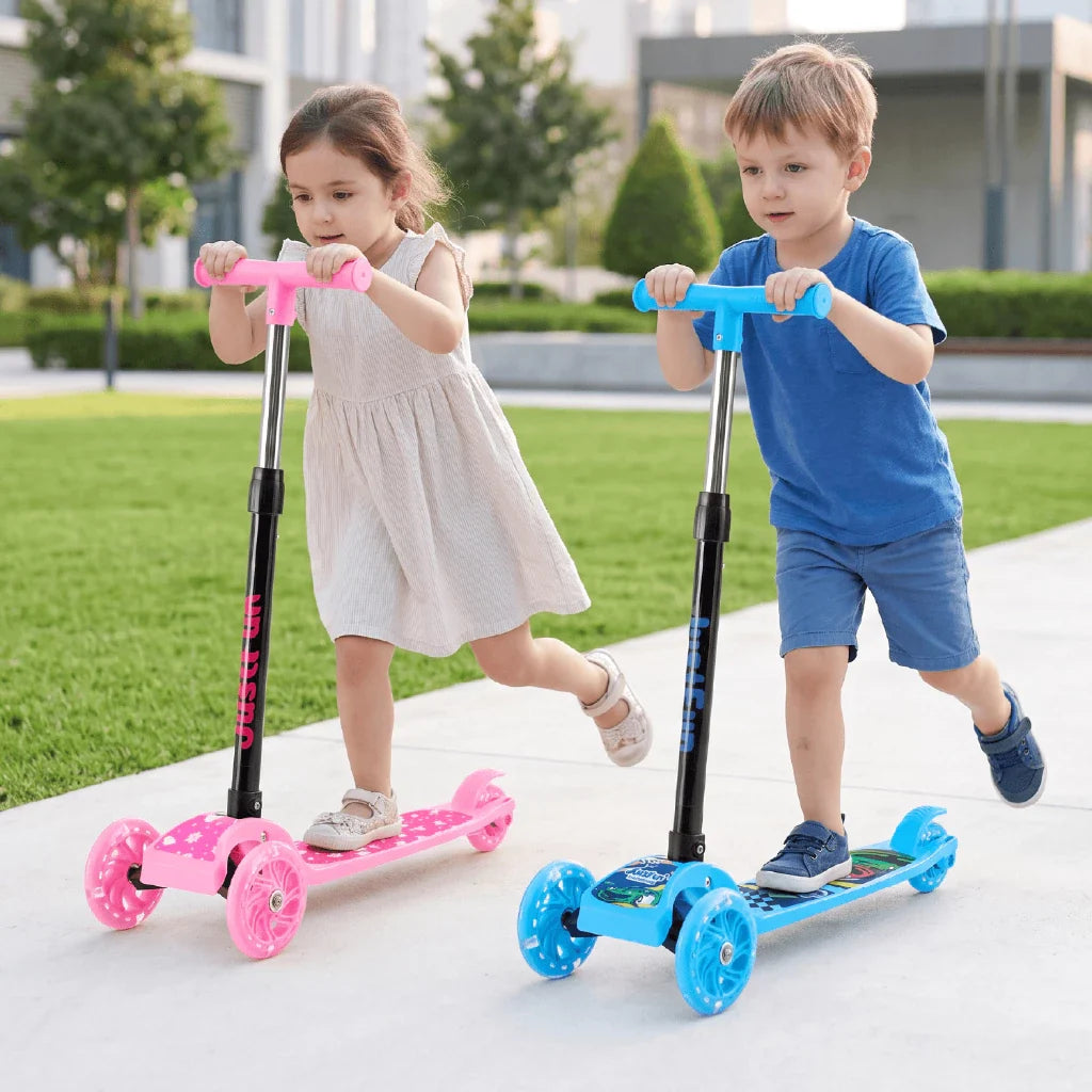 Patinete Infantil 3 Rodas com Luz de LED Dobrável – Rosa ou Azul