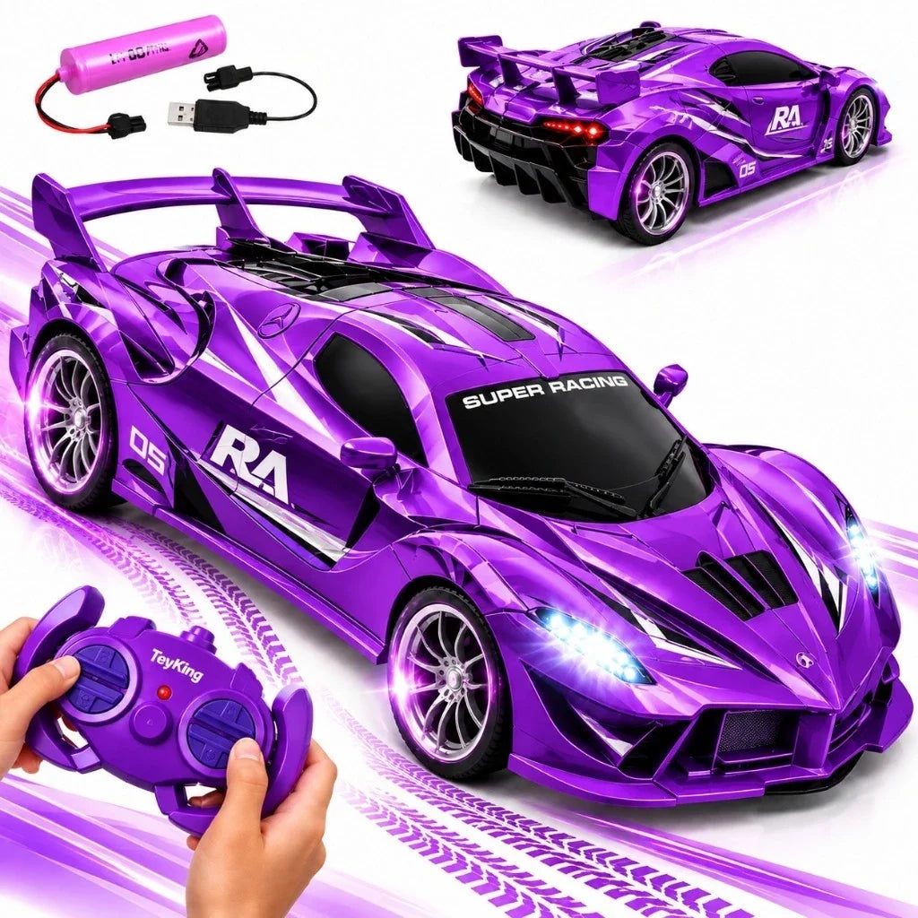 Carrinho de Controle Remoto Rosa Recarregável com Faróis de LED