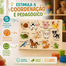 Quebra-Cabeça de Encaixe de Madeira Animais – 12 Peças com Nomes