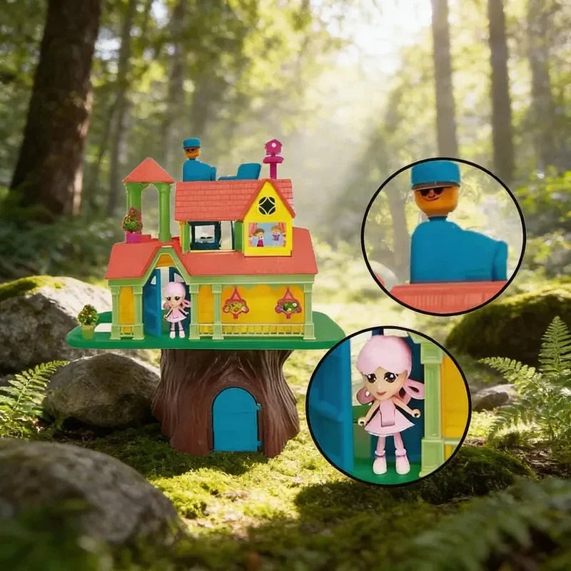 Casinha na Árvore de Bonecas com 2 Andares, Bonecos e Acessórios