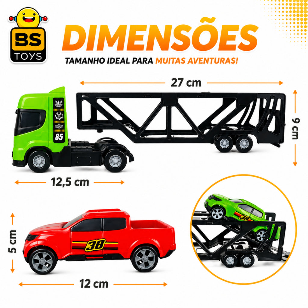 Caminhão Cegonha de Brinquedo com Ônibus e Carrinhos