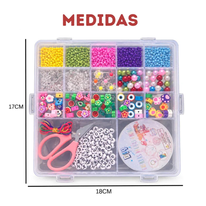 Kit Miçangas Infantil para Fazer Pulseiras – 1.250 Peças com Letrinhas
