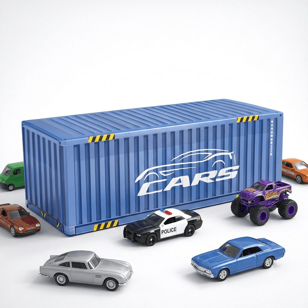 Kit 48 Carrinhos de Metal de Fricção com Maleta Container e Pista