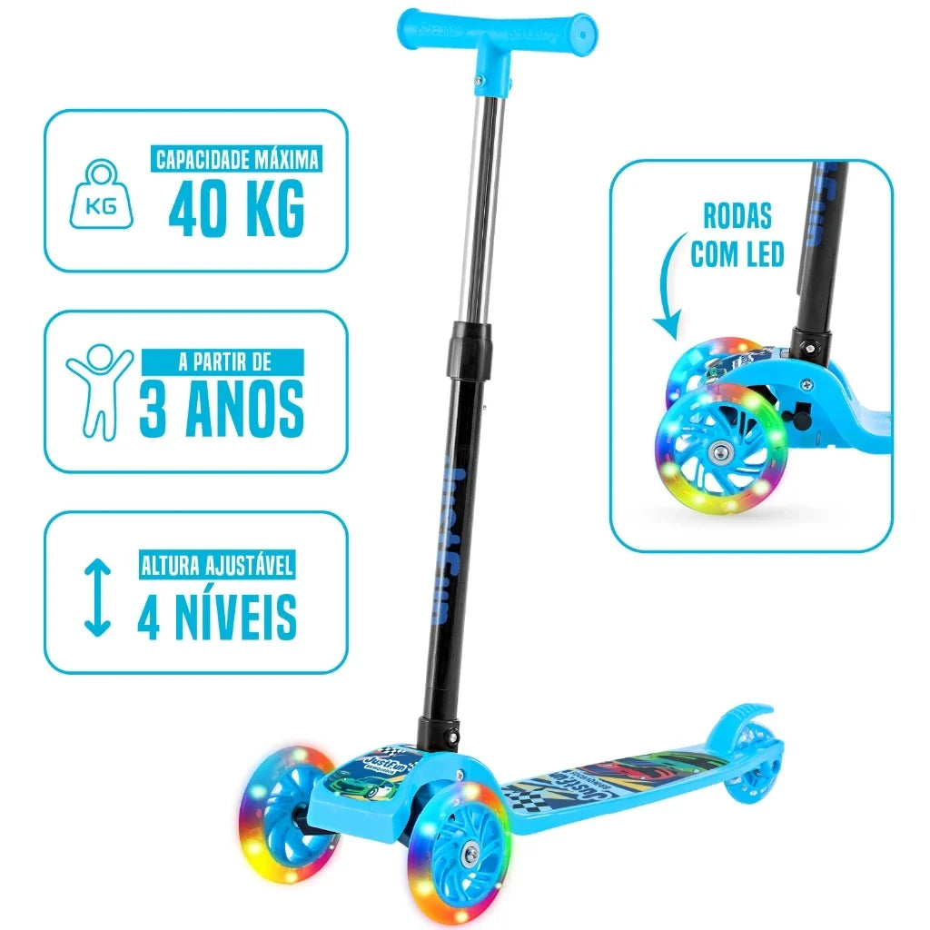 Patinete Infantil 3 Rodas com Luz de LED Dobrável – Rosa ou Azul