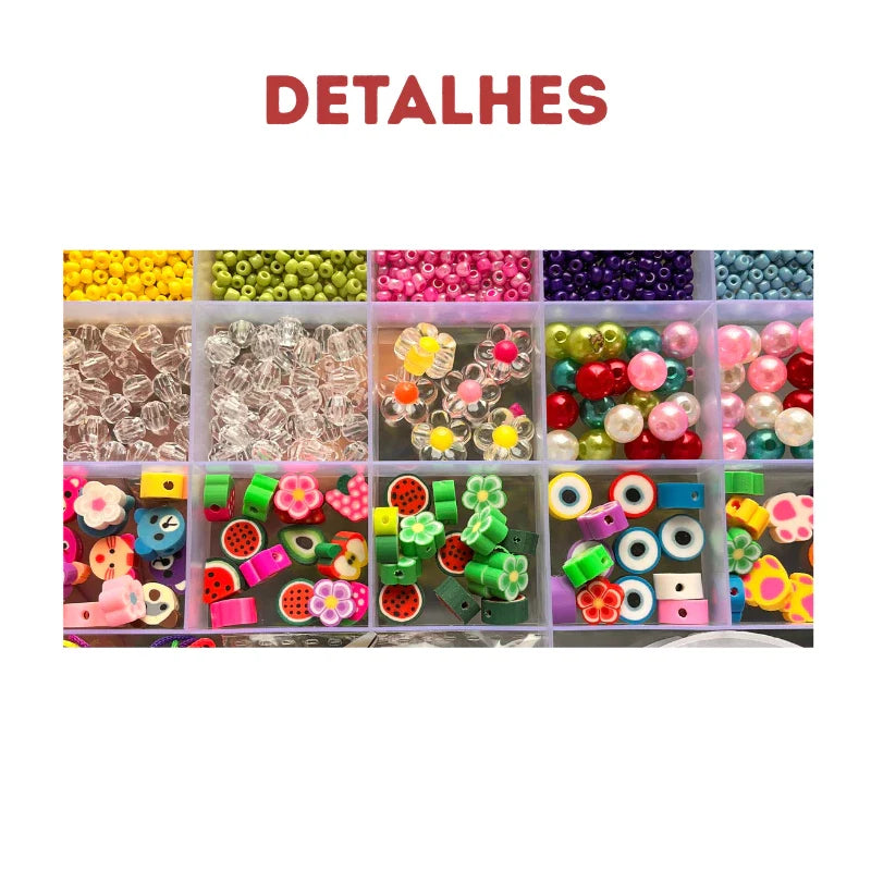 Kit Miçangas Infantil para Fazer Pulseiras – 1.250 Peças com Letrinhas