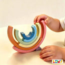 Arco-Íris de Madeira Montessori Empilhável – 7 Peças em Tons Pastel