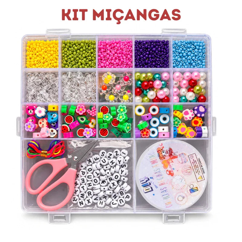 Kit Miçangas Infantil para Fazer Pulseiras – 1.250 Peças com Letrinhas
