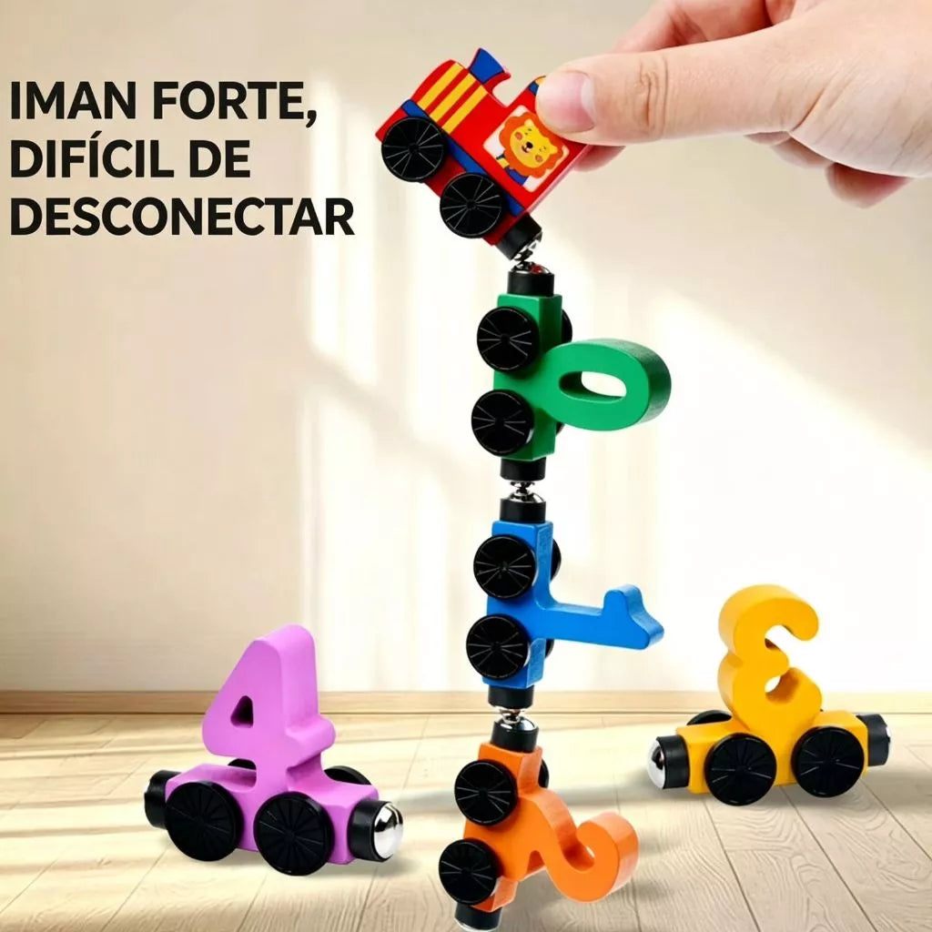 Trem Magnético de Madeira com Números – Brinquedo Montessori