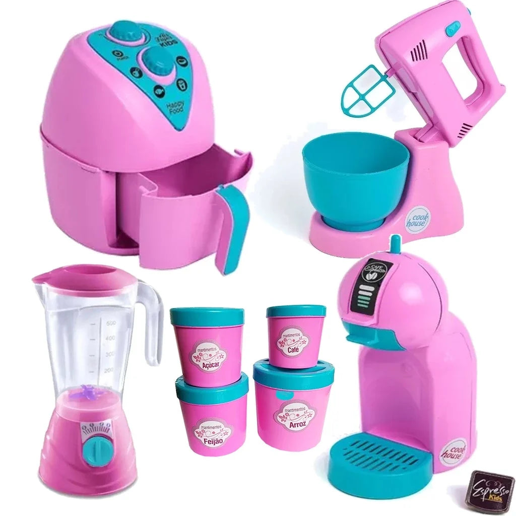 Kit Cozinha Infantil Faz de Conta com Air Fryer e Cafeteira – 8 Peças