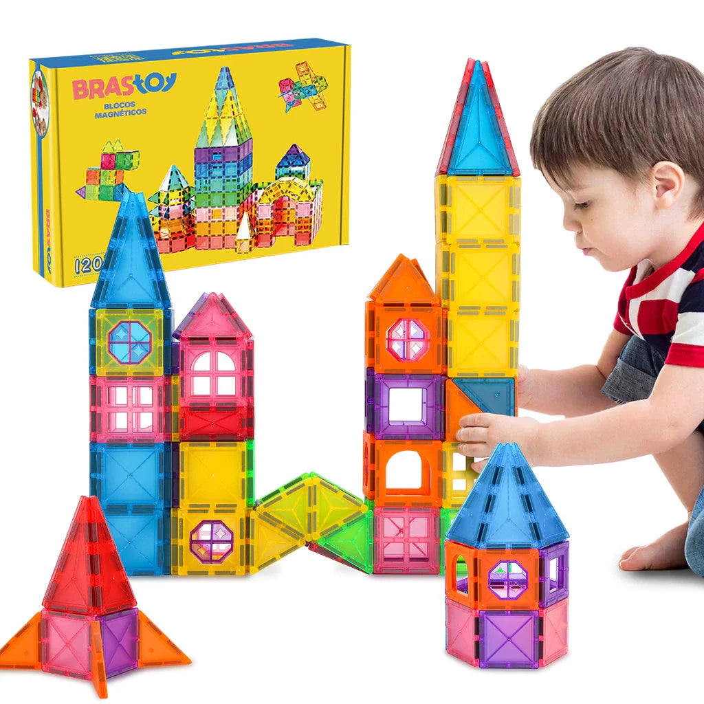 Blocos Magnéticos de Montar Infantil – Kit 38 ou 120 Peças