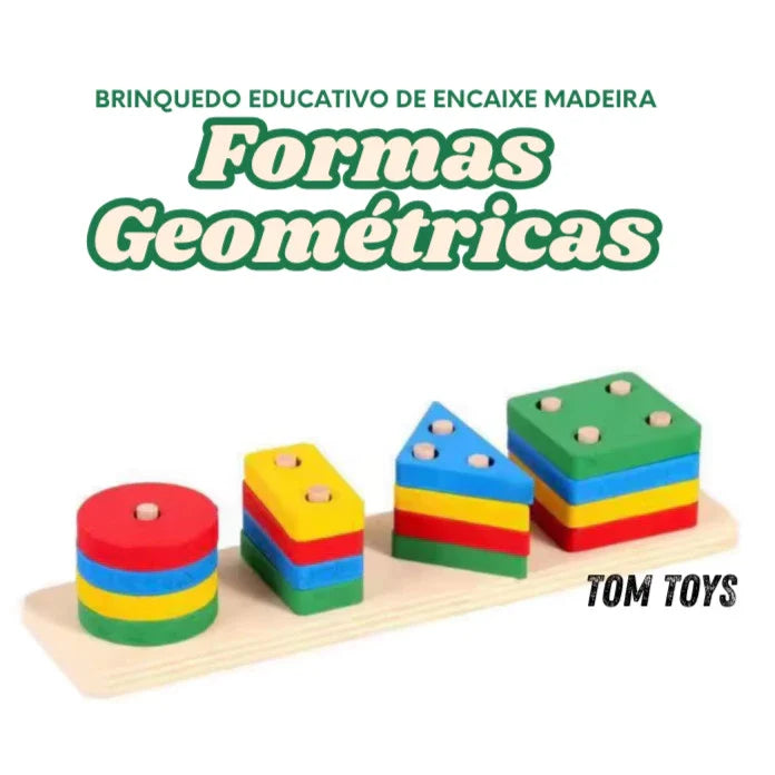 Torre de Argolas e Encaixe Geométrico Montessori de Madeira