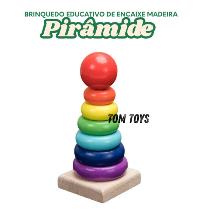 Torre de Argolas e Encaixe Geométrico Montessori de Madeira
